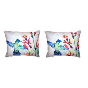 Pair Of Betsy Drake Hummingbird & Fire Plant No Cord Pillows 16 X 20